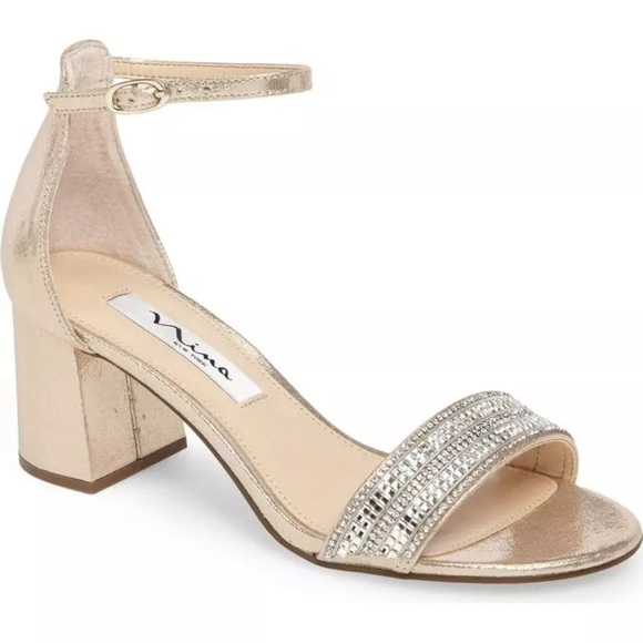 Nina Shoes - Nina Elenora Embellished Sandals in Taupe Size 7.5